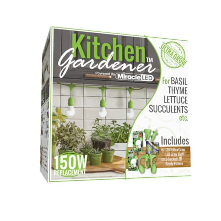 Miracle Led 3-Socket Kitchen Gardener Grow Light Kit, Full Spec. 12W Replace 150W Grow Bulbs, 2PK 802227